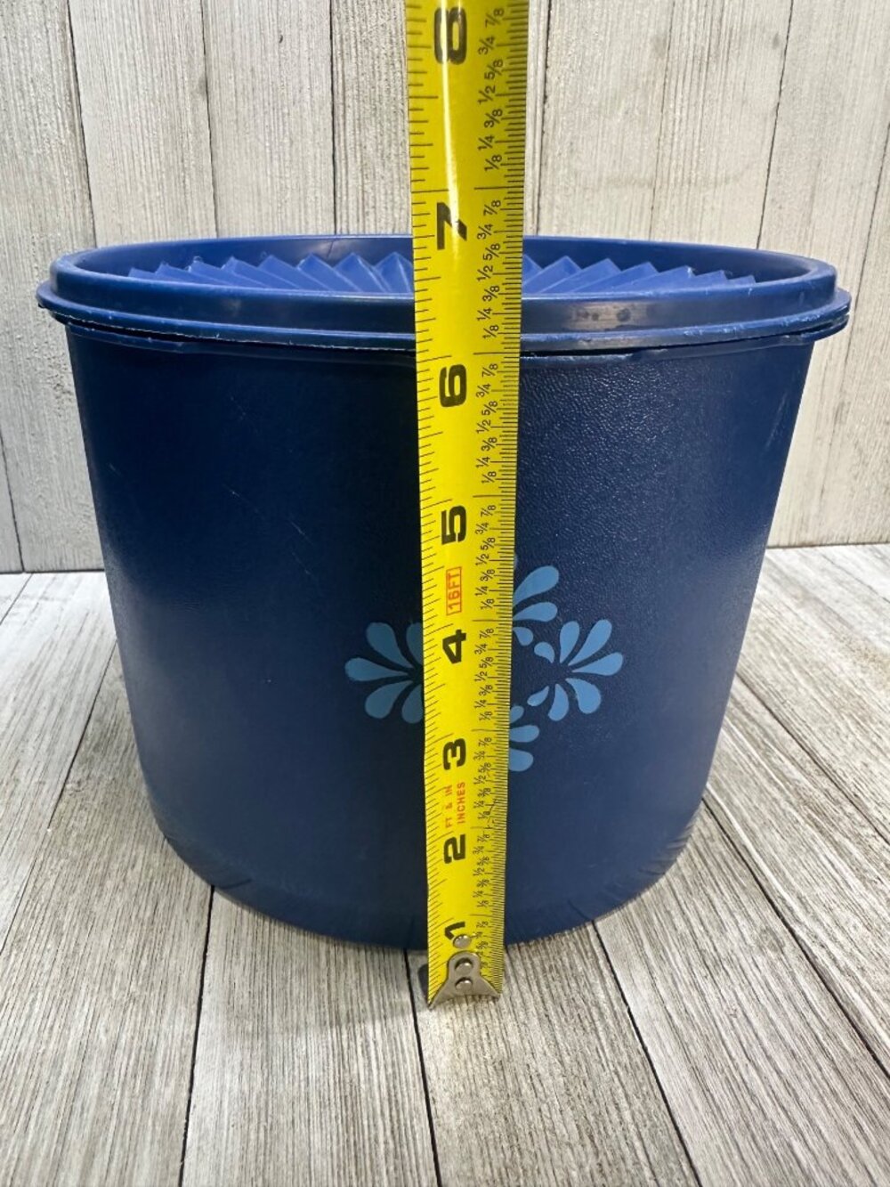 Vtg Blueberry Blue Flower Tupperware 6.5" T Servalier Cannister w/ Lid 8" DIA - Picture 3 of 8